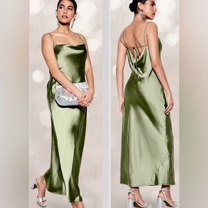NWTS🌹THE OCCASION M🌹OLD NAVY ELITE LINE SLEEK LUSTROUS SAGE SATIN MAXI DRESS